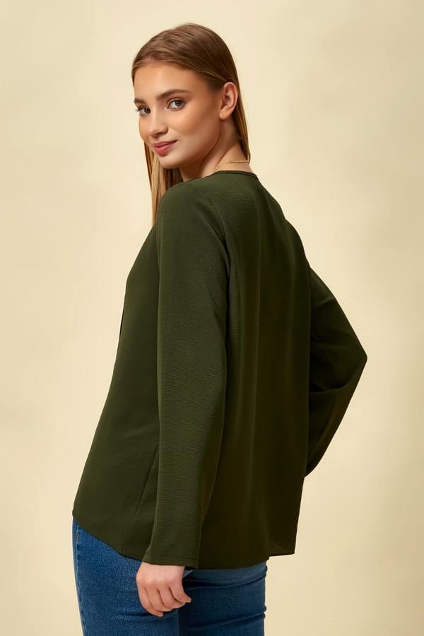 Hoxton Gal Oversized Asymmetric Top with Necklace in Khaki