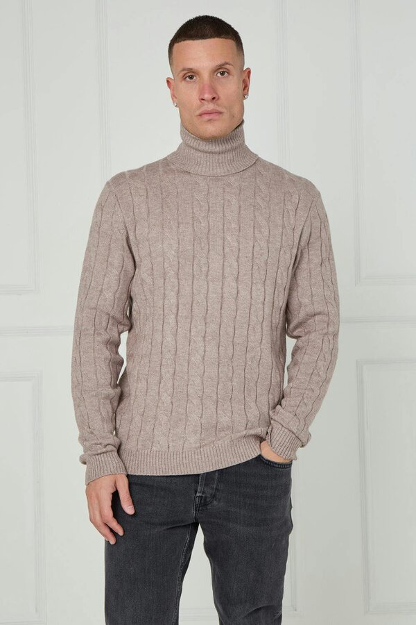 Men’s Cable Knit Turtleneck Jumper - Beige