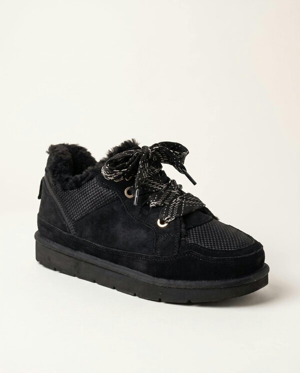 Love Lemonade Hudson Comfort Faux Suede Check Lace Faux Fur Lined Trainers Black