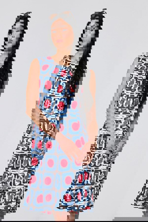 Blue | Abstract Print Sleeveless Knee Length Dress