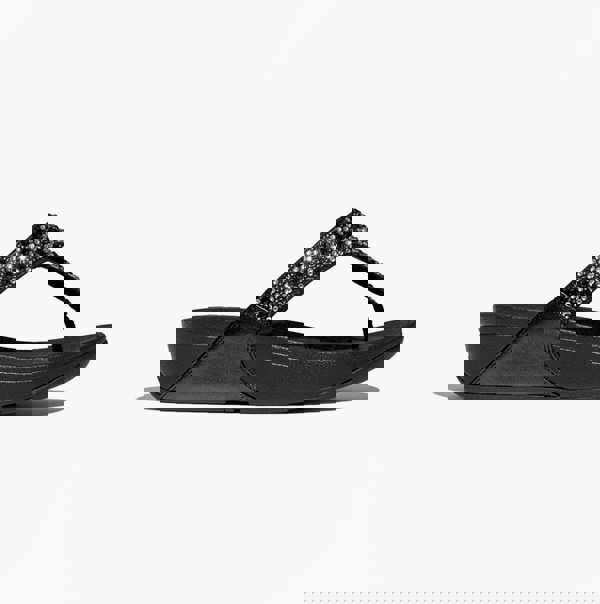 FitFlop LULU CRYSTAL-MIX Womens Toe Post Sandals All Black