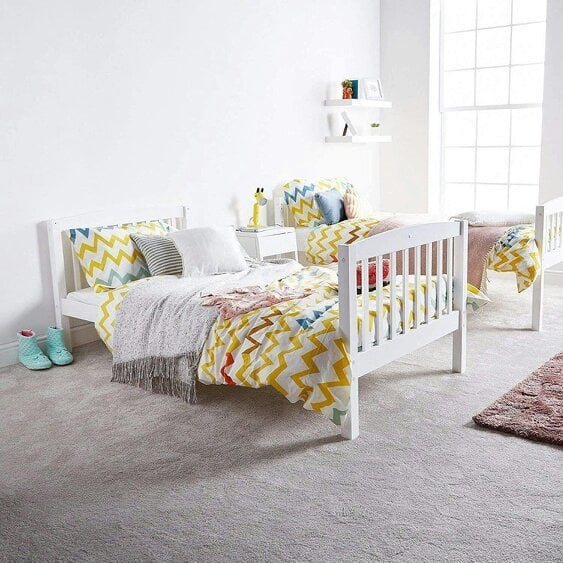 Kosy Koala Bunk Bed Kids White 3ft with 2 Mattresses Twin Wooden Children Bedroom Furniture