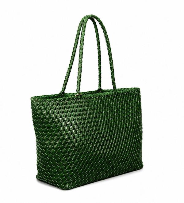 RIMINI Vegan Leather Weaving Shopping Bag 'Betty' - Green