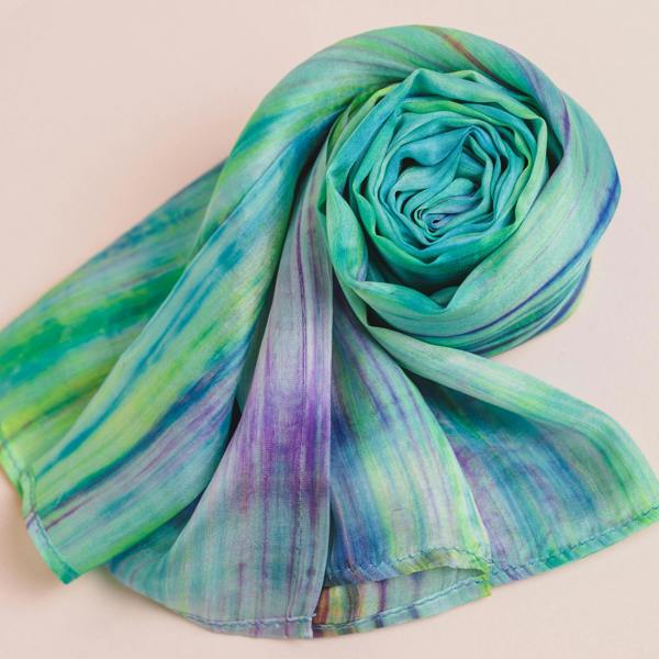 Pastel Rainbow Silk Scarf – Hand-Dyed Mulberry Silk, Beach Wrap & Gift for Her