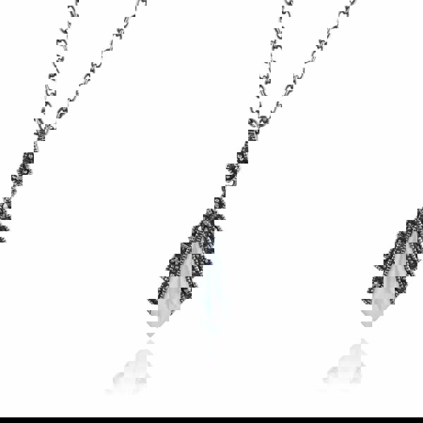 Art Deco Mother Of Pearl & Marcasite Fan Drop Earrings & Pendant Set Image 4