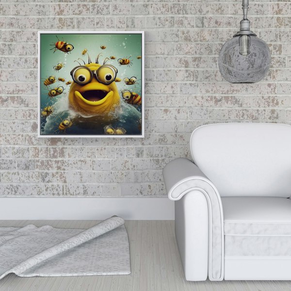 Warren Reed Happy Worm And Bees Splash Art Framed Canvas