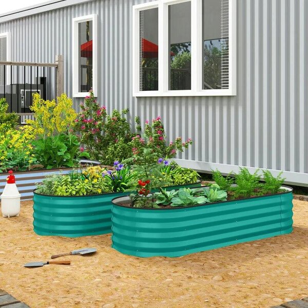Set of Two 150 x 60cm Steel Planters - Green - Green