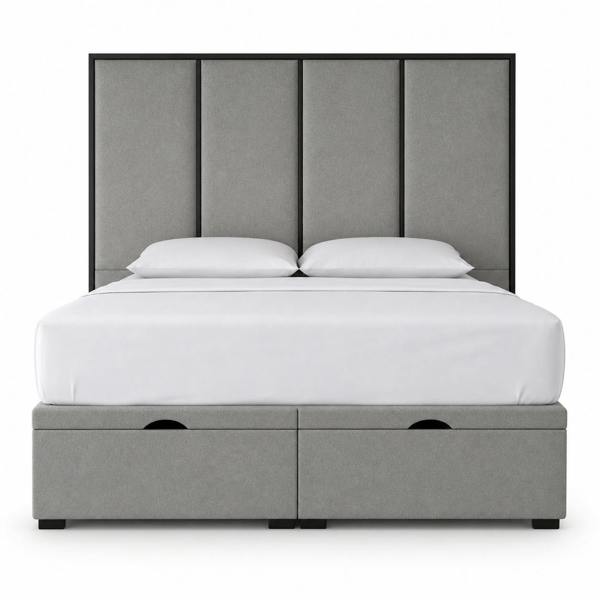 Great British Beds Emma Headboard with Contrast Border Divan Ottoman Bed - Silver Plush