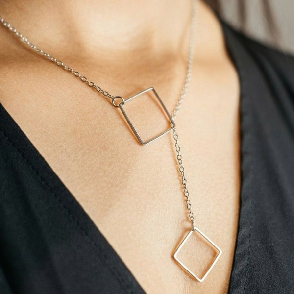 Square Drop Lariat Necklace