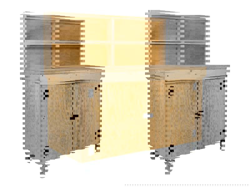 Arbor Garden Solutions Wooden Plywood Top Workbench With Lockable Cupboard (V.9) With back panel, With Wheels