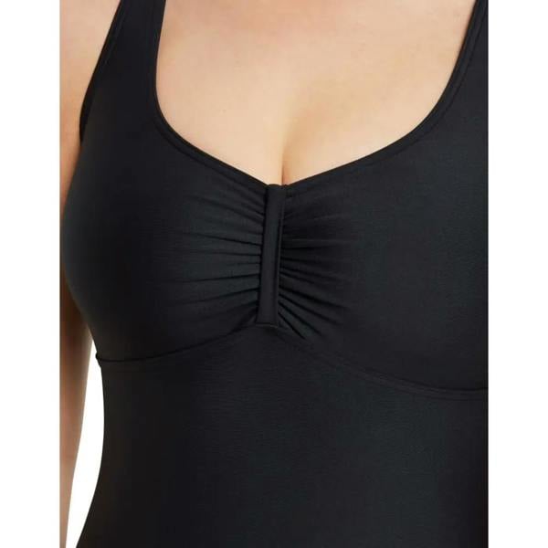 Black Zoggs Marley scoopback swimsuit with ruched neckline
