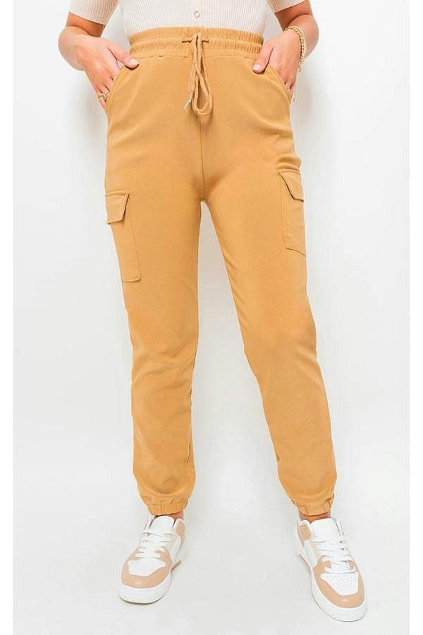 Plus Size Frankie Cargo Pocket Trouser With Drawstring - Camel