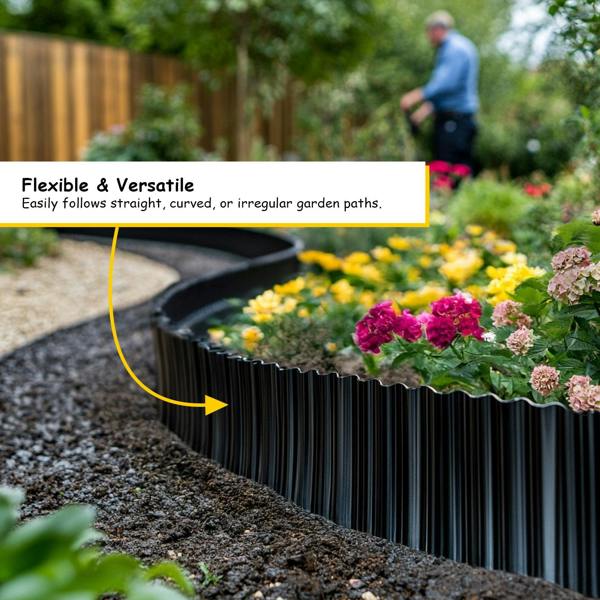 Nicoman Corrugated Galvanised Steel Black Metal Garden Border Roll – 5m Long