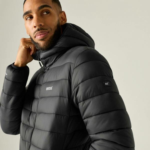 Regatta Mens Marizion Baffled Hooded Padded Jacket - Black/Burnt Henna - 