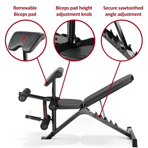 Marcy BE3000 weight bench with curl pad leg developer & squat rack