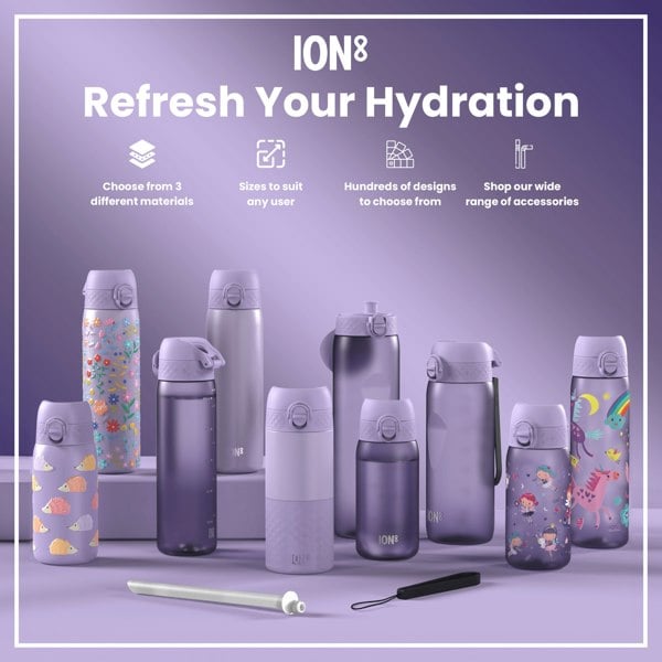 ION8 Leak Proof Slim Water Bottle, Stainless Steel, Light Purple, 600ml (20oz)