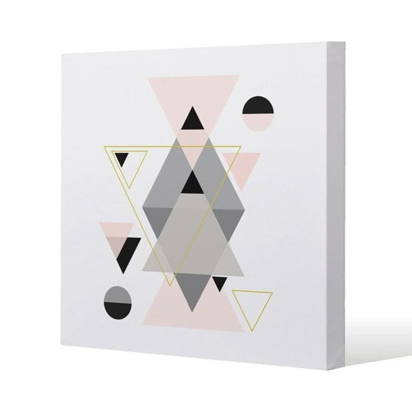 Benjamin Tate Design Pink & Grey Geometric Triangles Slim Style Canvas Print  20x20cm , 15mm Slim Real wood.