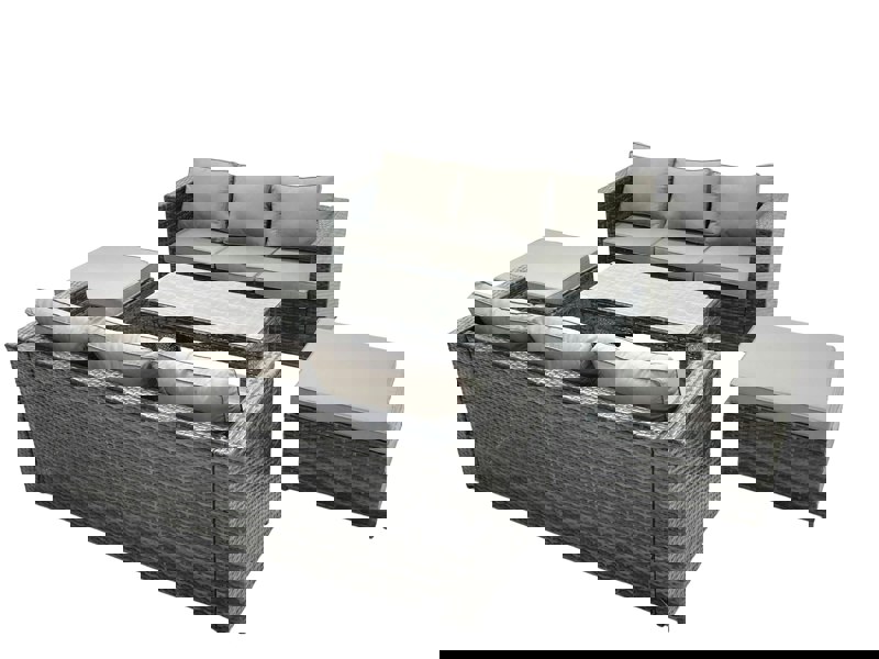 Fimous Garden Outdoor Rattan Furniture Set with Sofa Coffee table 2 Big Footstools Dark Grey Mixed