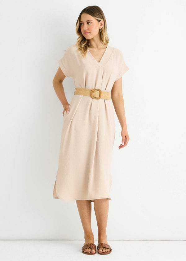 Gini London Beige Air Flow Belted Oversized Dress