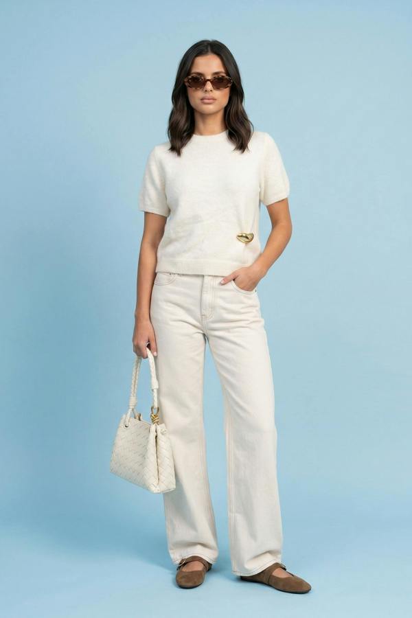 Urban Bliss Wool Blend Gold Trim Jumper Cream