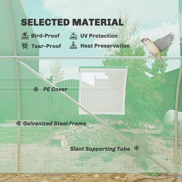 6 x 3 m Walk-in Polytunnel Greenhouse, Zipped Roll-Up Door, 8 Mesh Windows, UV-Resistant PE Cover, Green