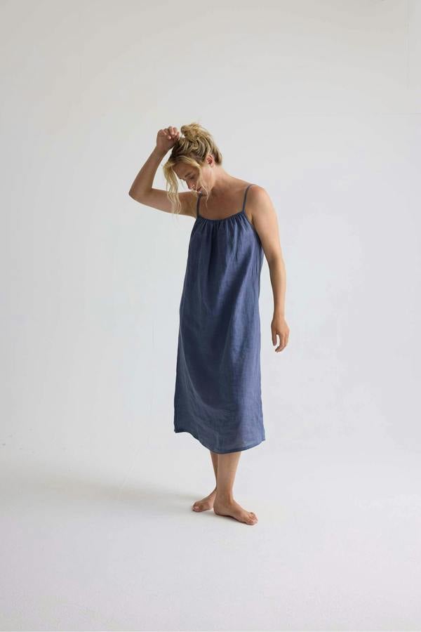 Pretty You London Linen Midi Dress In Folkestone Grey