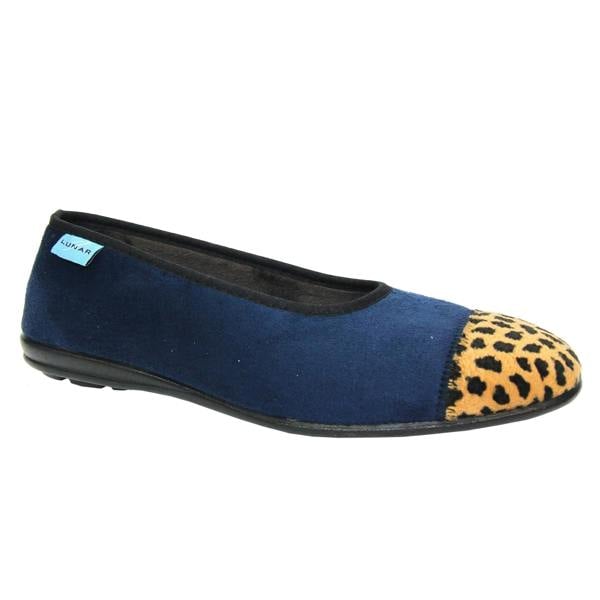 Lunar Womens/Ladies Jessie Leopard Print Slippers - Blue - 