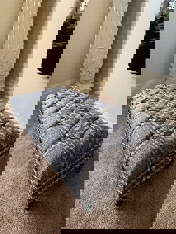 Grey & Black Tartan Upholstered Footstool | Tartan Chesterfield Ottoman footstool - ISTOOLS