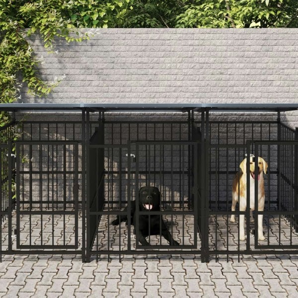 Berkfield Outdoor Dog Kennel with Roof Steel 15.02 m�__