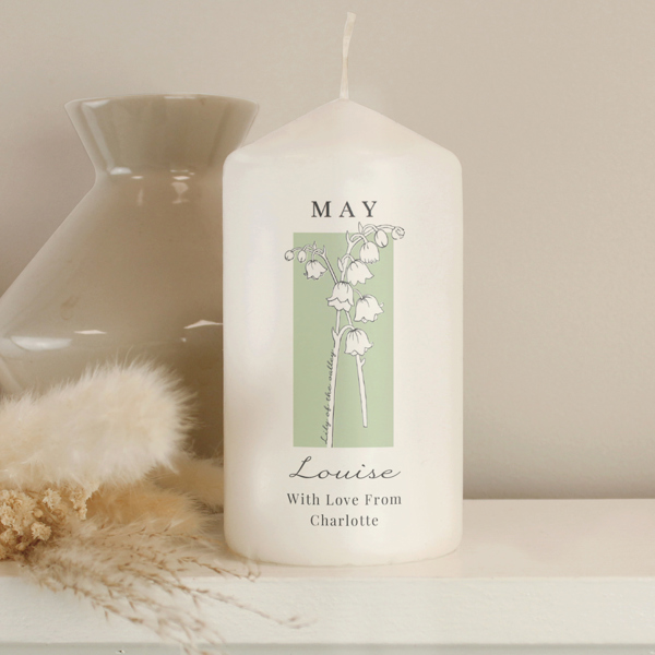 Personalised Memento Company Personalised Birth Flower Pillar Candle