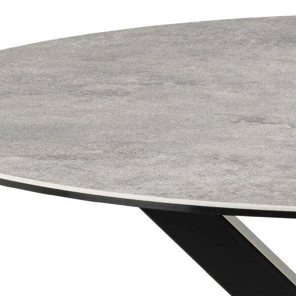 Wyld Haus Perth 119cm Grey Ceramic Round Dining Table Industrial Black Metal Legs