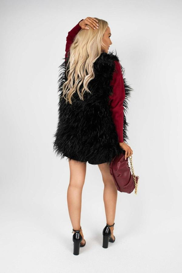 Lirena Faux Fur Sleeveless Gilet With Open Front - Black