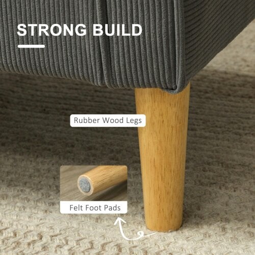Wyld Haus Sono Vare Corduroy Grey Compact 2 Seater Sofa Natural Wooden Legs