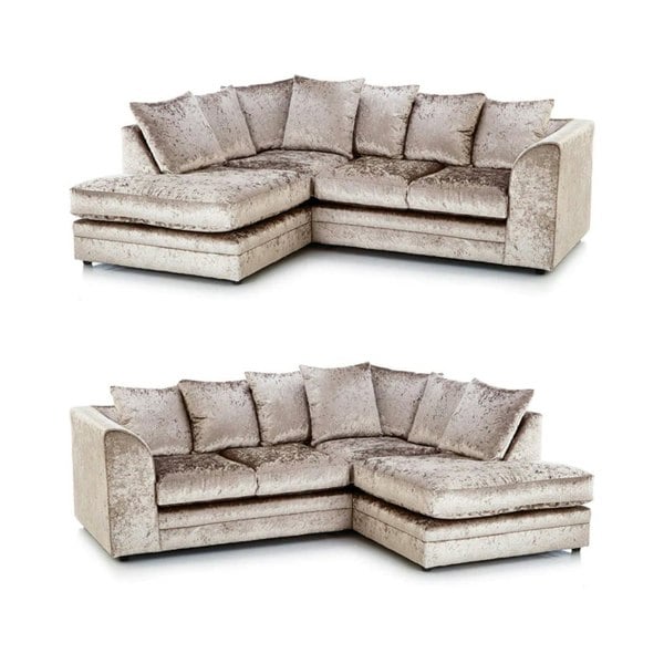 Dylan Crushed Velvet 4 Seater Fabric Corner Sofa in Mink