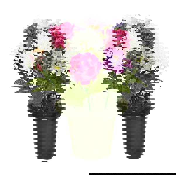 Memorials Direct Premium Artificial Grave Flowers – 25cm Purple Rose With Chrysanthemum & Pansy | Memorial Vase Pot