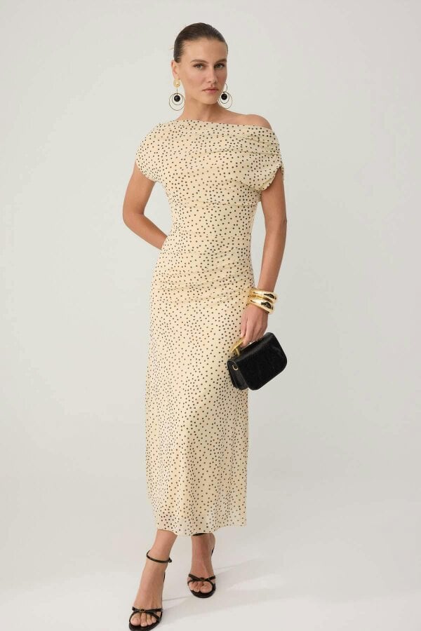 WOVCOR Asymmetric Neck Sleeveless Bodycon Midi Dress
