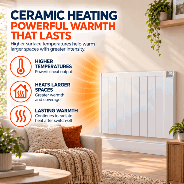 MYLEK Electric Radiator Panel Heater Ceramic White Eco 2000W Bathroom Safe Wall Mounted Or Free Standing With Timer Thermostat