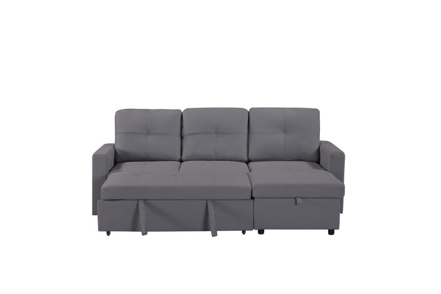 SQUAREBOXX Newport Leather 3 Seater Pullout Sofa Bed in Grey with Storage Compartment