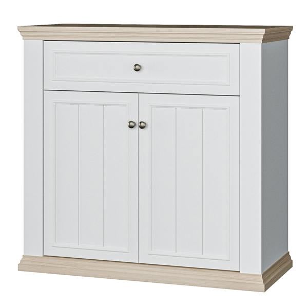 Furniture To Go Pontypool 2 Door 1 Drawer Small Sideboard in White and Riva Oak