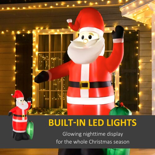 HOMCOM Inflatable 7.5ft Santa Claus Xmas Décor Airblown Yard LED w/ Gift Bag