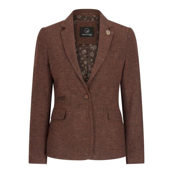 TruClothing Women's Rust Brown Herringbone Wool Tweed Check Blazer
