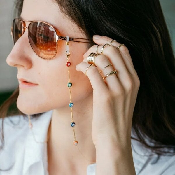 The Colourful Aura Colourful Evil Eyeglass Chain And Reading Glass Detachable Chain Holder - Gold