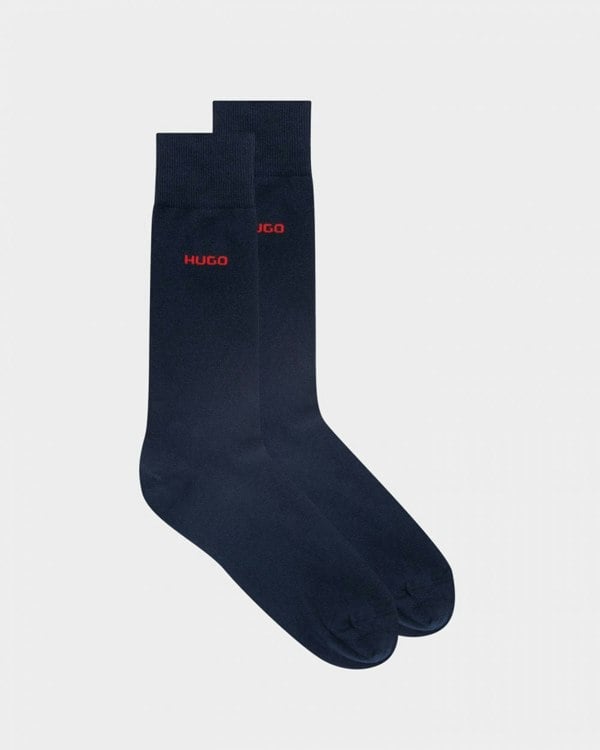 HUGO 2 Pack RS Uni Colour Mens Socks NOS - Dark Blue 401