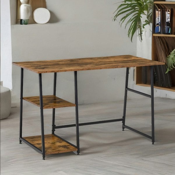 Rafaelo Mobilia Industrial Rustic Writing Desk With 2 Shelves