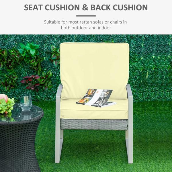 Cream back cushion and seat cushion set for rattan chair, padded support