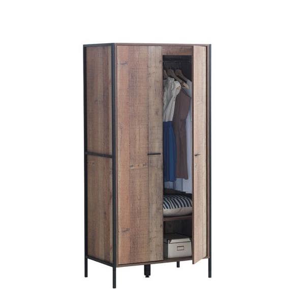 Timber Art Design Stretton Urban 2 Door Double Wardrobe Bedroom Furniture Rustic Industrial Oak