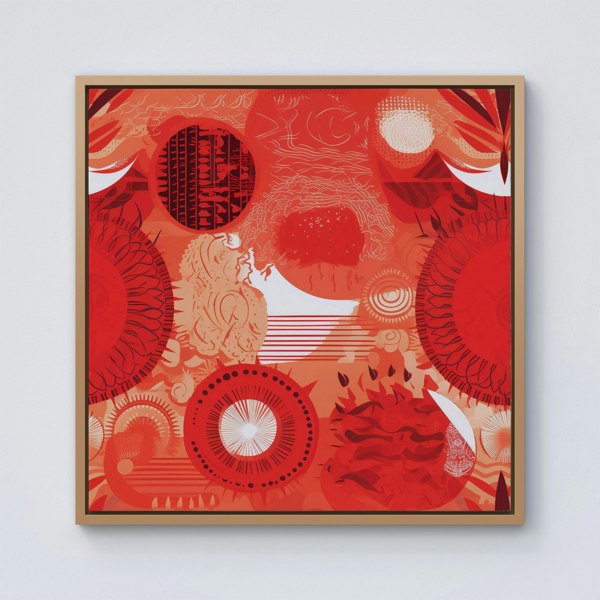 Warren Reed Abstract Red Sun pattern Framed Canvas