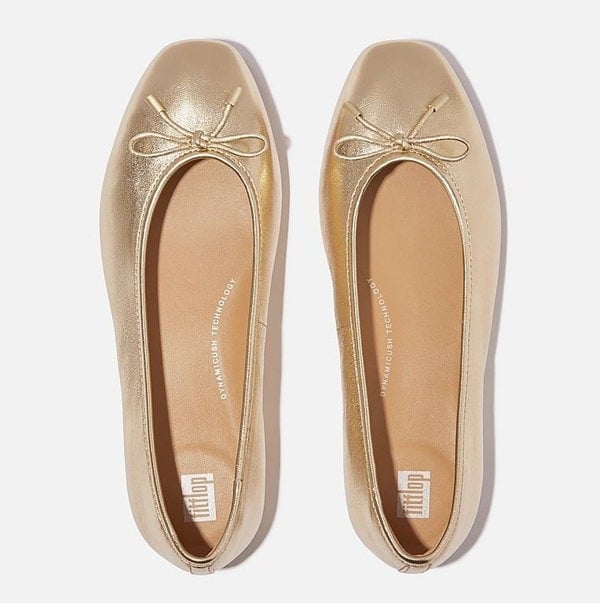 FitFlop Delicato Metallic Leather Women's Platino Ballet Flats