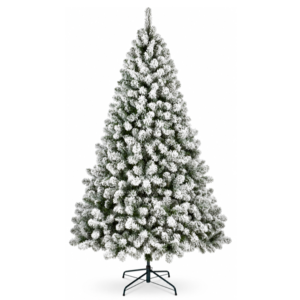 Flocked Woodcote Spruce Artificial Christmas Tree with Snow, 1.8m, 640 Tips, Hinged Branches, 106cm Wide, Metal Stand