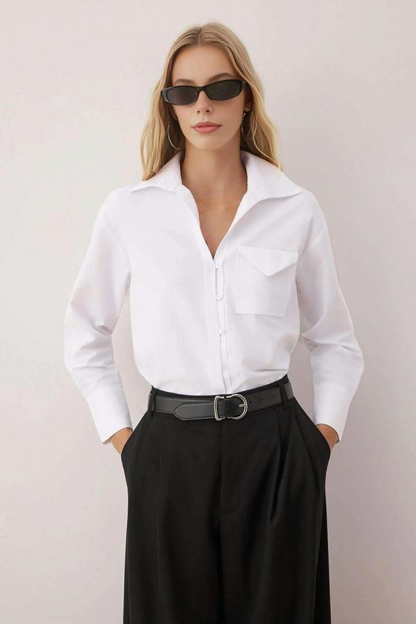 WOVCOR Button-Front Shirt with Pocket Detail